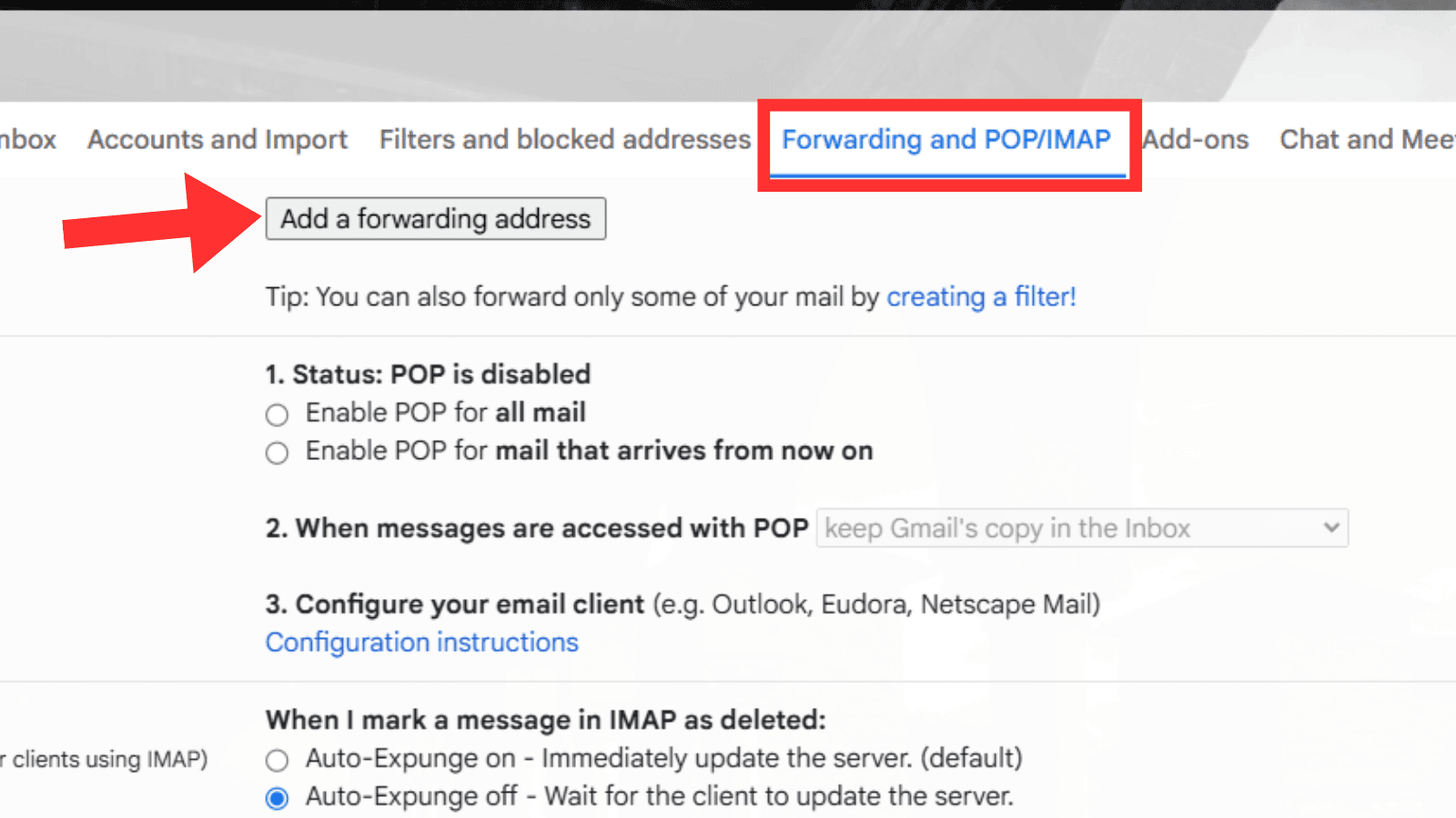 Add a forwarding address